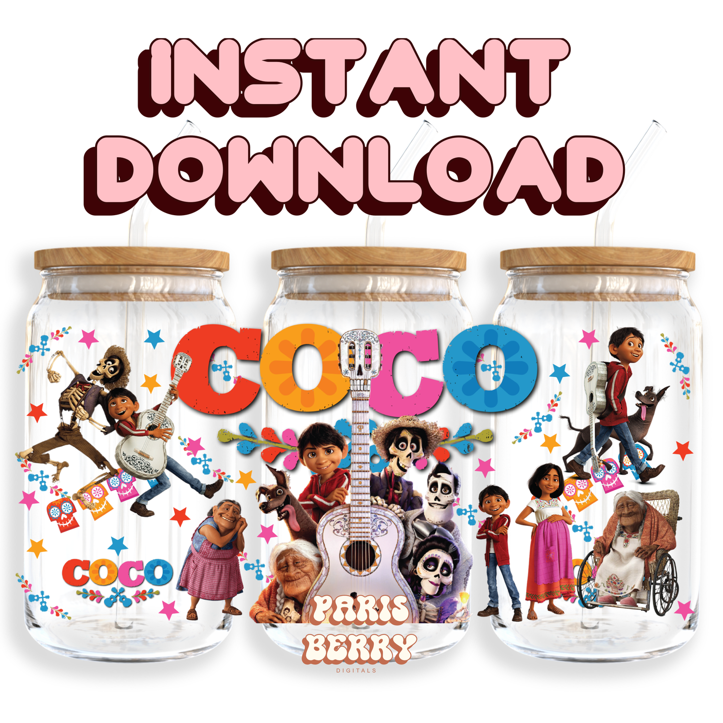 Coco Family & Friends - 16oz PNG Cup Wrap | Instant Digital Download