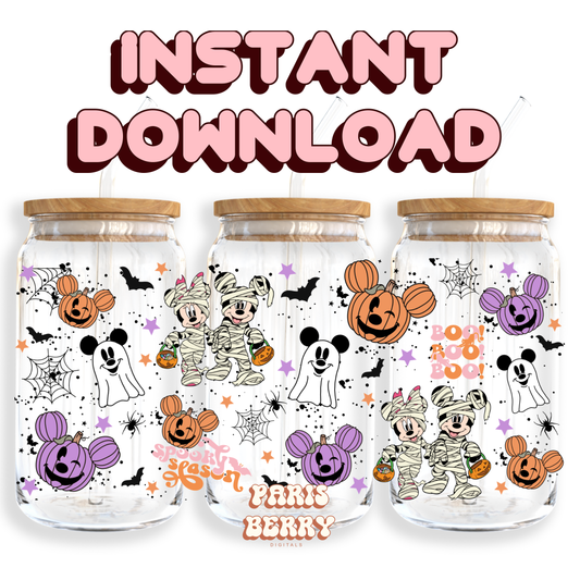 Spooky Mouse & Friends Vibe - 16oz PNG Cup Wrap | Instant Digital Download