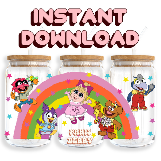 Rainbow Muppets & Friends - 16oz PNG Cup Wrap | Instant Digital Download