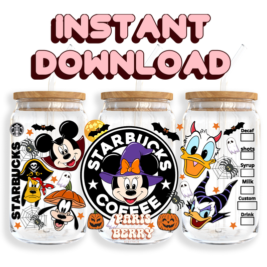 Spooky Mouse & Friends Coffee - 16oz PNG Cup Wrap | Instant Digital Download