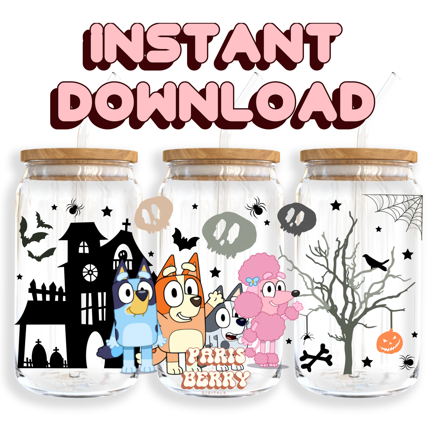 Spooky Bluish & Friends - 16oz PNG Cup Wrap | Instant Digital Download