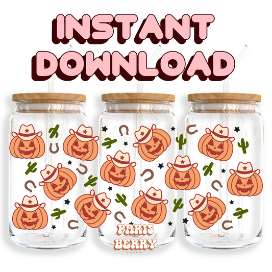 Western Pumpkin - 16oz PNG Cup Wrap | Instant Digital Download