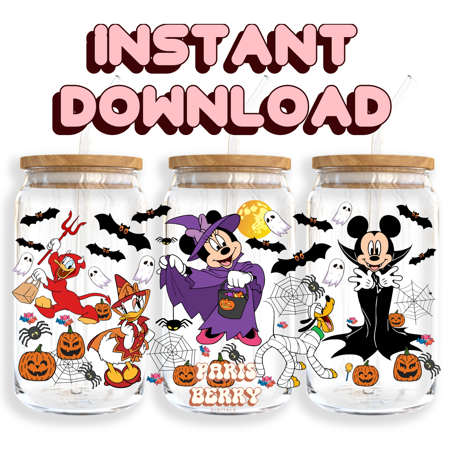 Spooky Mouse & Friends - 16oz PNG Cup Wrap | Instant Digital Download