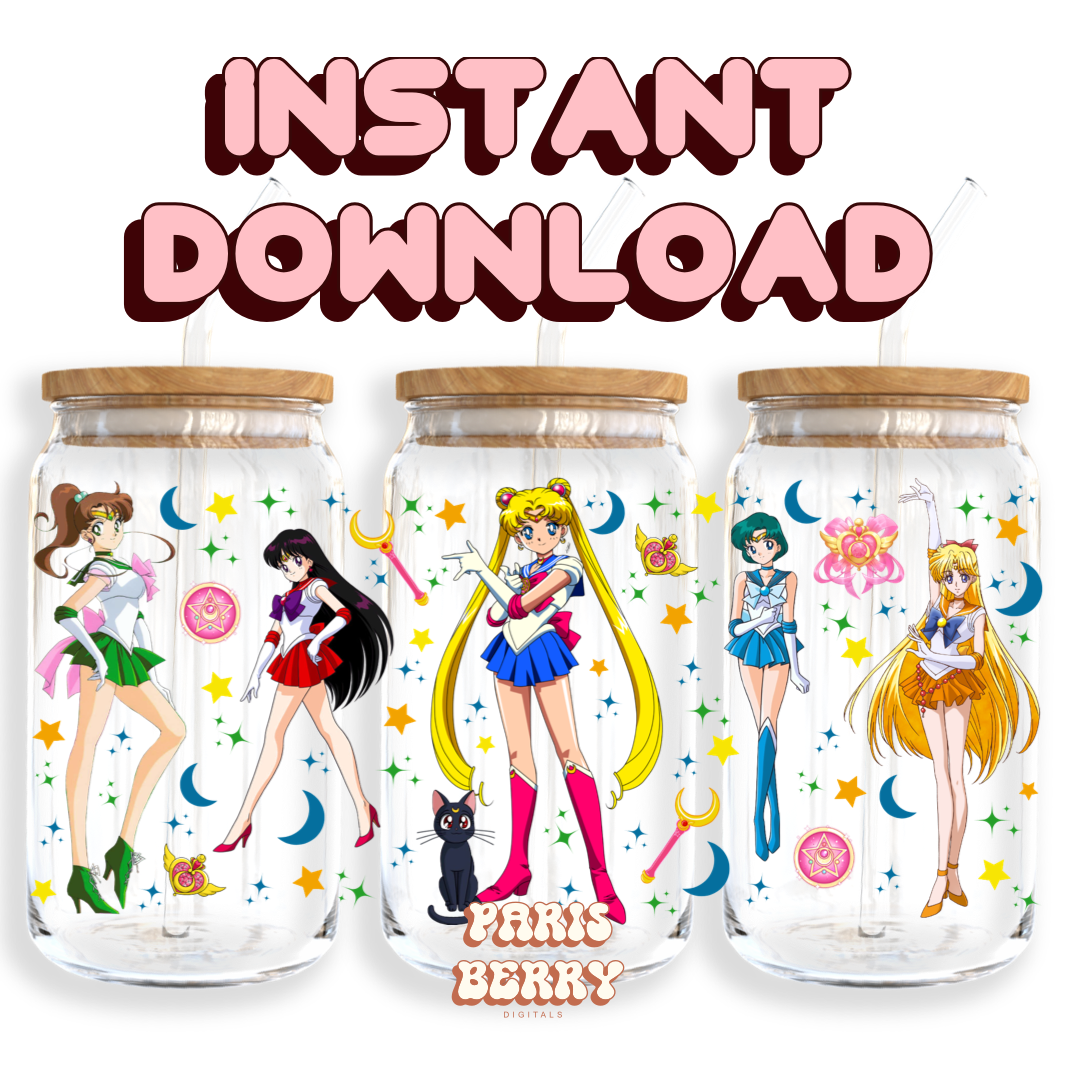 Sailor Girl Moons - 16oz PNG Cup Wrap | Instant Digital Download