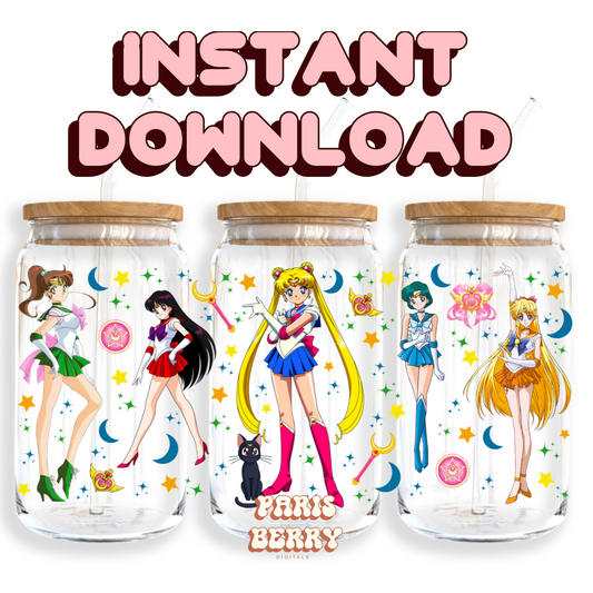 Sailor Girl Moons - 16oz PNG Cup Wrap | Instant Digital Download