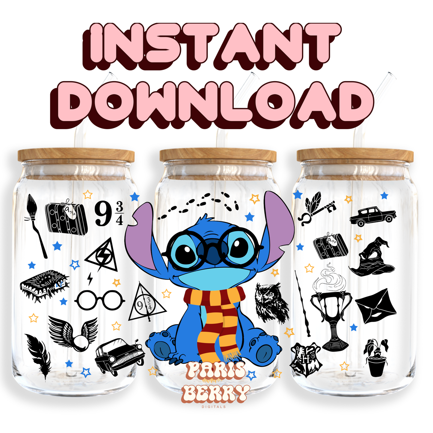 Cute Blue Wizard  - 16oz PNG Cup Wrap | Instant Digital Download