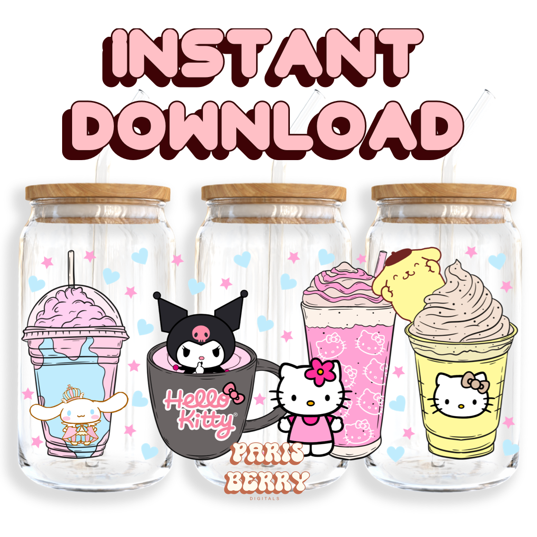 Cute H.Kitty Drinks - 16oz PNG Cup Wrap | Instant Digital Download