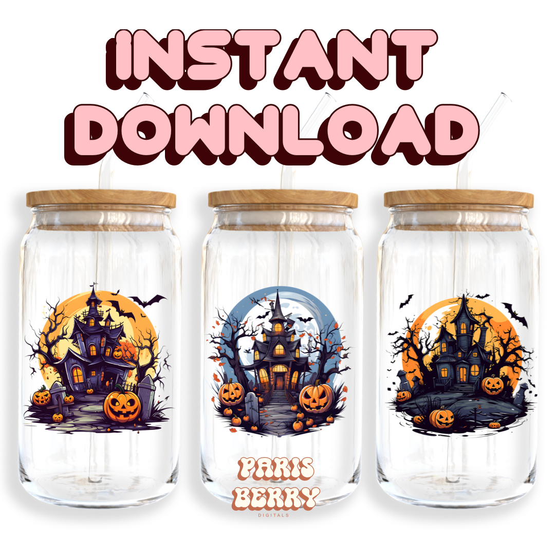 Spooky Mansions - 16oz PNG Cup Wrap | Instant Digital Download