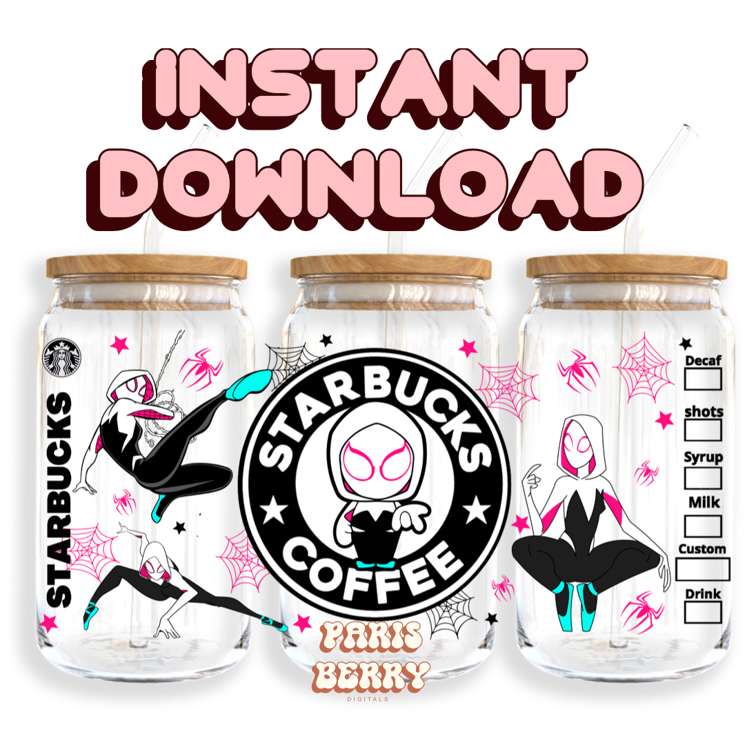 Spider Gwen Verse Coffee - 16oz PNG Cup Wrap | Instant Digital Download