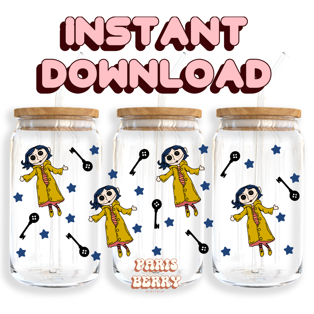 Spooky Coraline - 16oz PNG Cup Wrap | Instant Digital Download