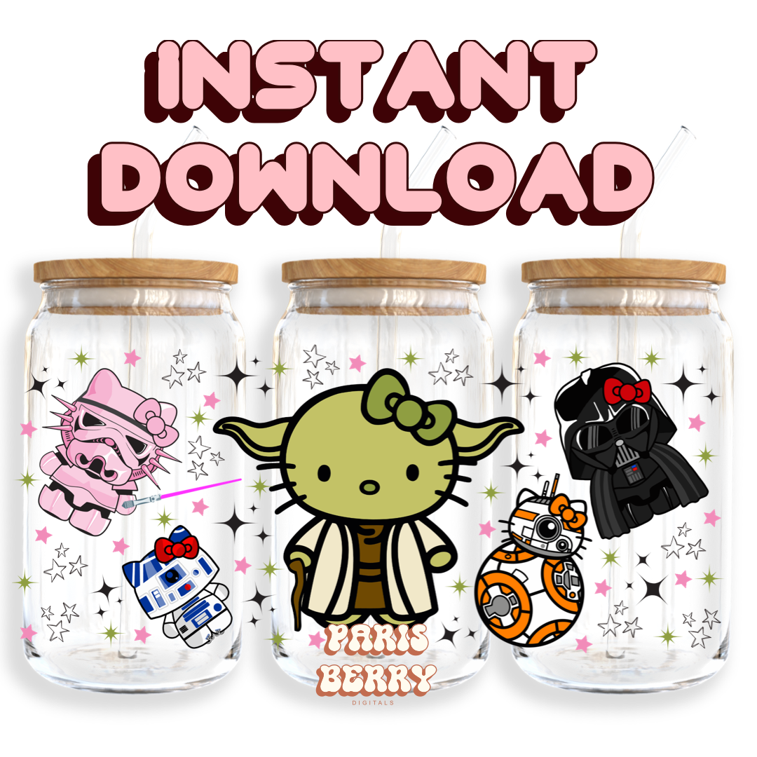 Cute H.Kitty Space Wars - 16oz PNG Cup Wrap | Instant Digital Download