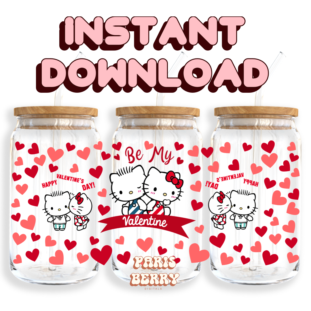 Cute H.Kitty Valentines - 16oz PNG Cup Wrap | Instant Digital Download