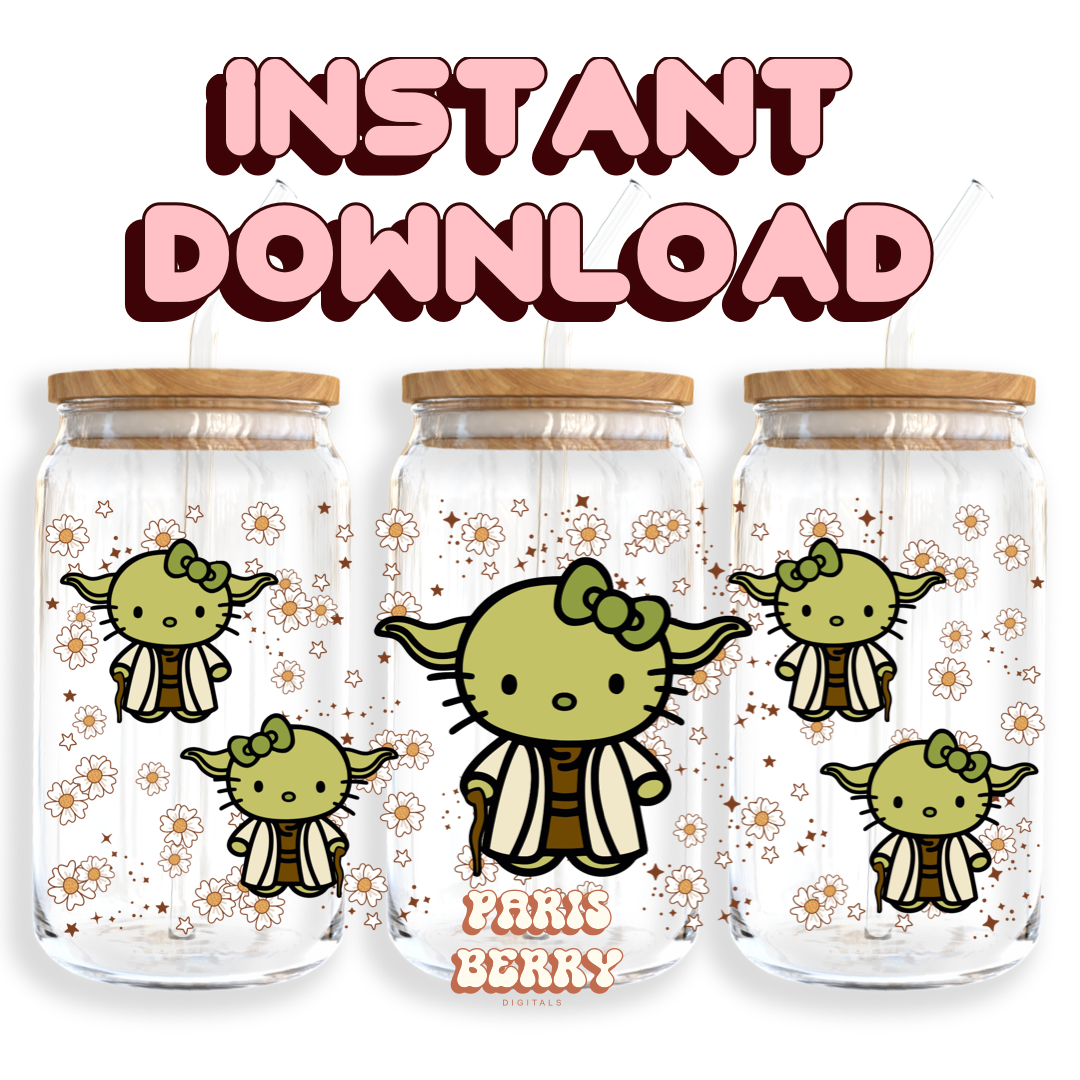 Cute H.Kitty Yo-da - 16oz PNG Cup Wrap | Instant Digital Download