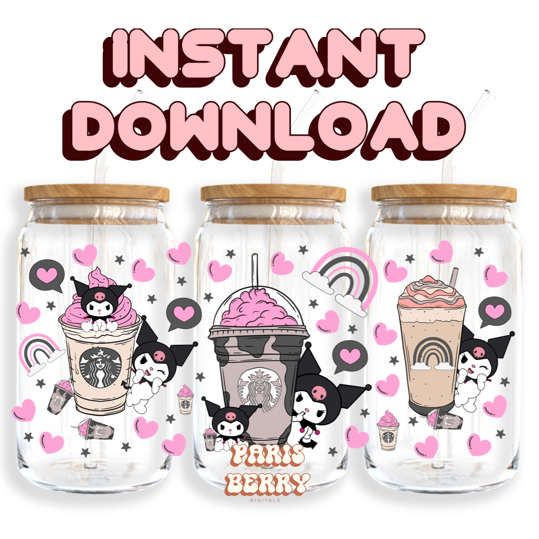 Cute H.Kitty Bat Drinks - 16oz PNG Cup Wrap | Instant Digital Download