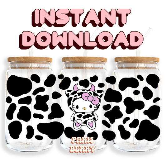 Cute H.Kitty Cow - 16oz PNG Cup Wrap | Instant Digital Download