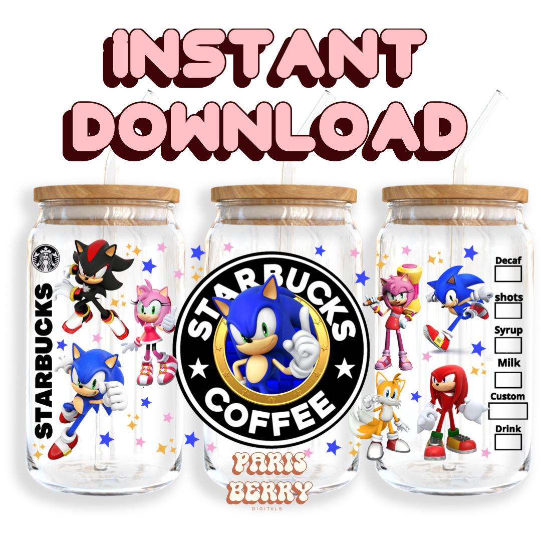 Blue Hedgehog Coffee - 16oz PNG Cup Wrap | Instant Digital Download