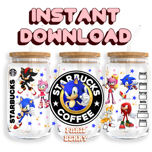 Blue Hedgehog Coffee - 16oz PNG Cup Wrap | Instant Digital Download