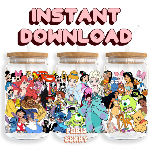 WD Characters - 16oz PNG Cup Wrap | Instant Digital Download