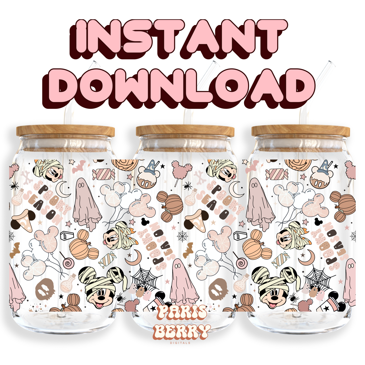 Spooky Mouse & Friends - 16oz PNG Cup Wrap | Instant Digital Download