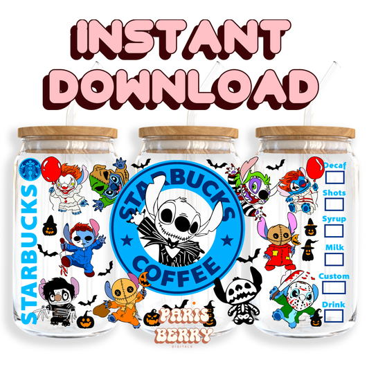 Spooky Cute Blue Coffee - 16oz PNG Cup Wrap | Instant Digital Download