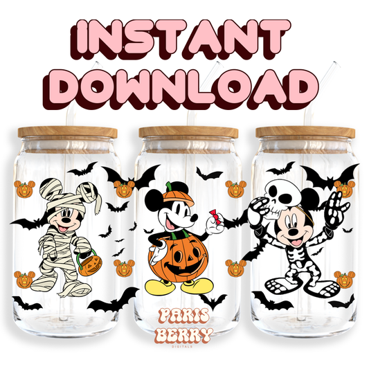 Spooky Mouse & Friends - 16oz PNG Cup Wrap | Instant Digital Download