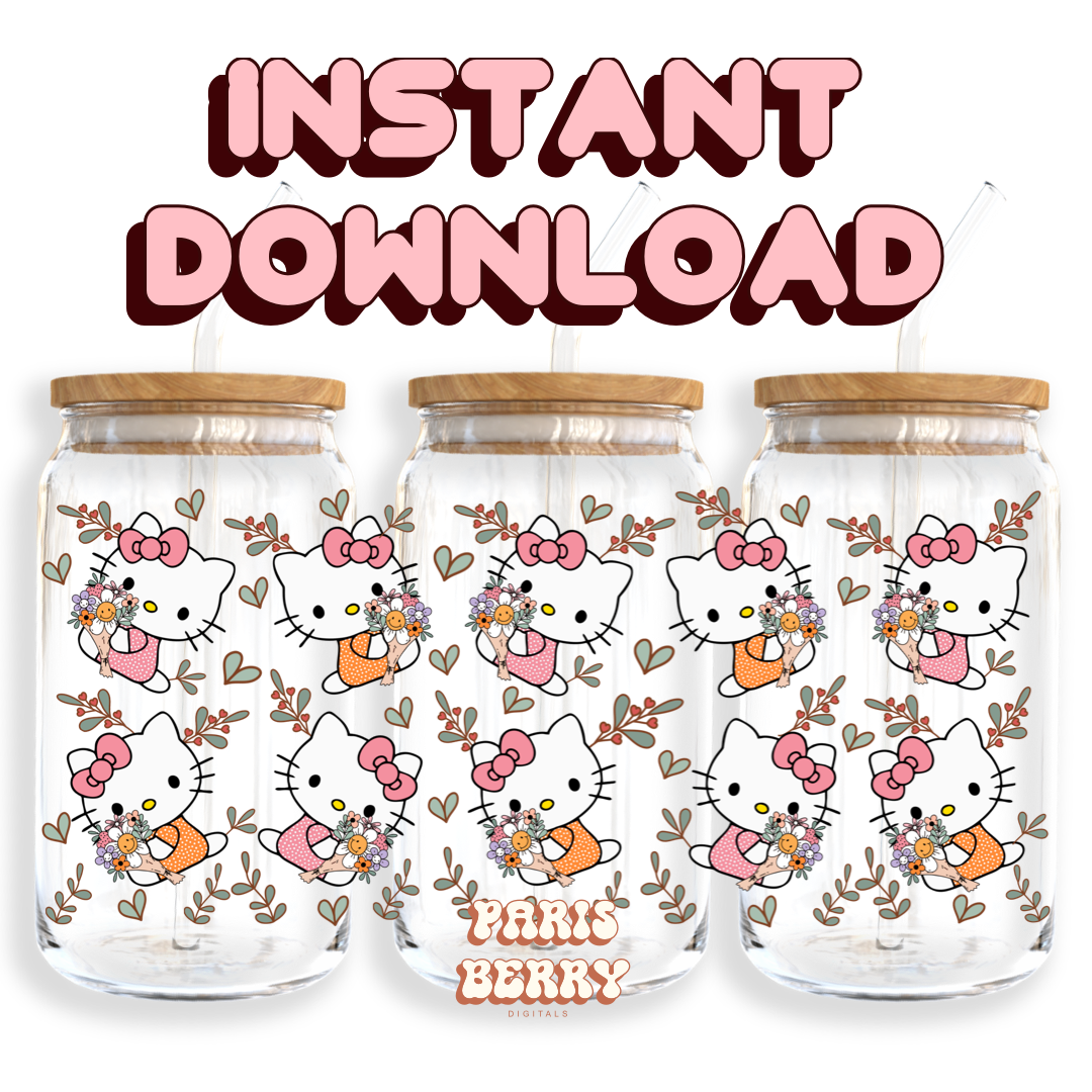 Cute H.Kitty Spring-Time - 16oz PNG Cup Wrap | Instant Digital Download