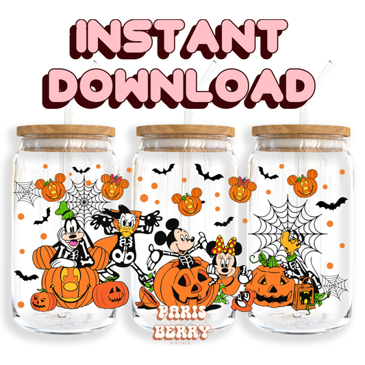 Spooky Mouse & Friends Pumpkin - 16oz PNG Cup Wrap | Instant Digital Download