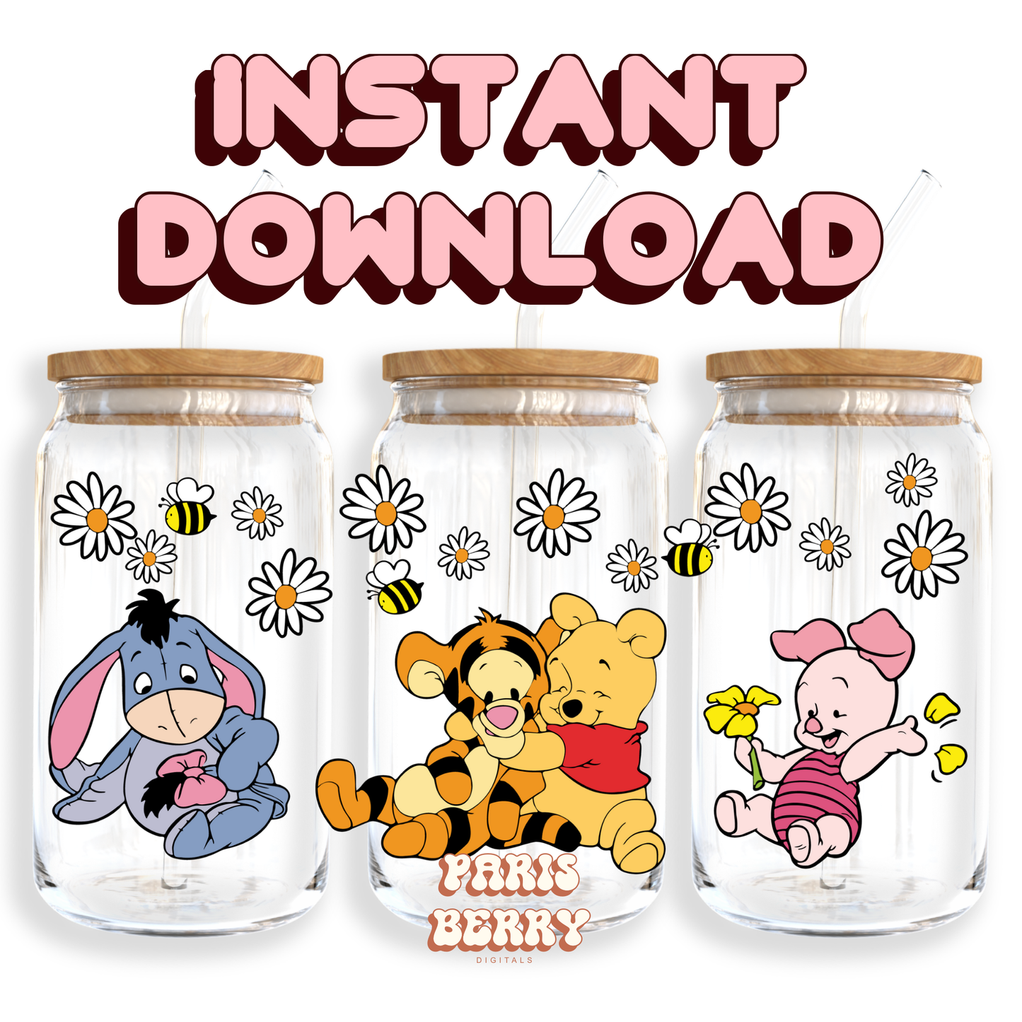 Honey Bear & Friends - 16oz PNG Cup Wrap | Instant Digital Download