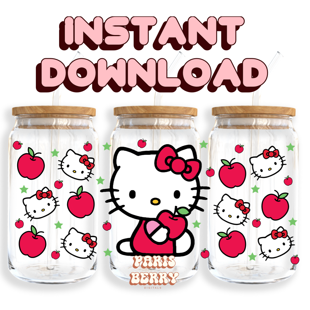 Cute H.Kitty Cherry - 16oz PNG Cup Wrap | Instant Digital Download