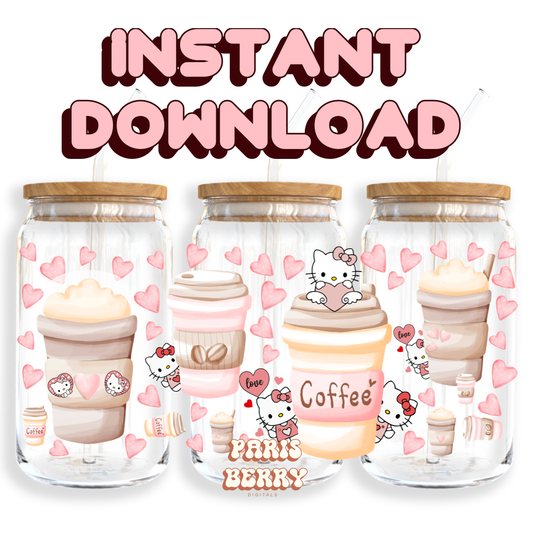 H.Kitty Coffee Drinks - 16oz PNG Cup Wrap | Instant Digital Download