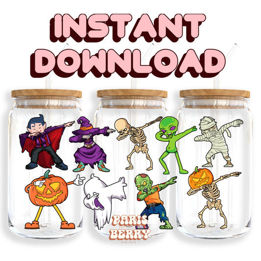 Spooky Characters - 16oz PNG Cup Wrap | Instant Digital Download