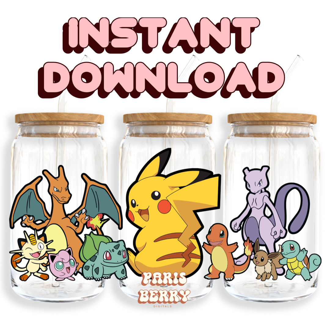 Pika & Friends - 16oz PNG Cup Wrap | Instant Digital Download