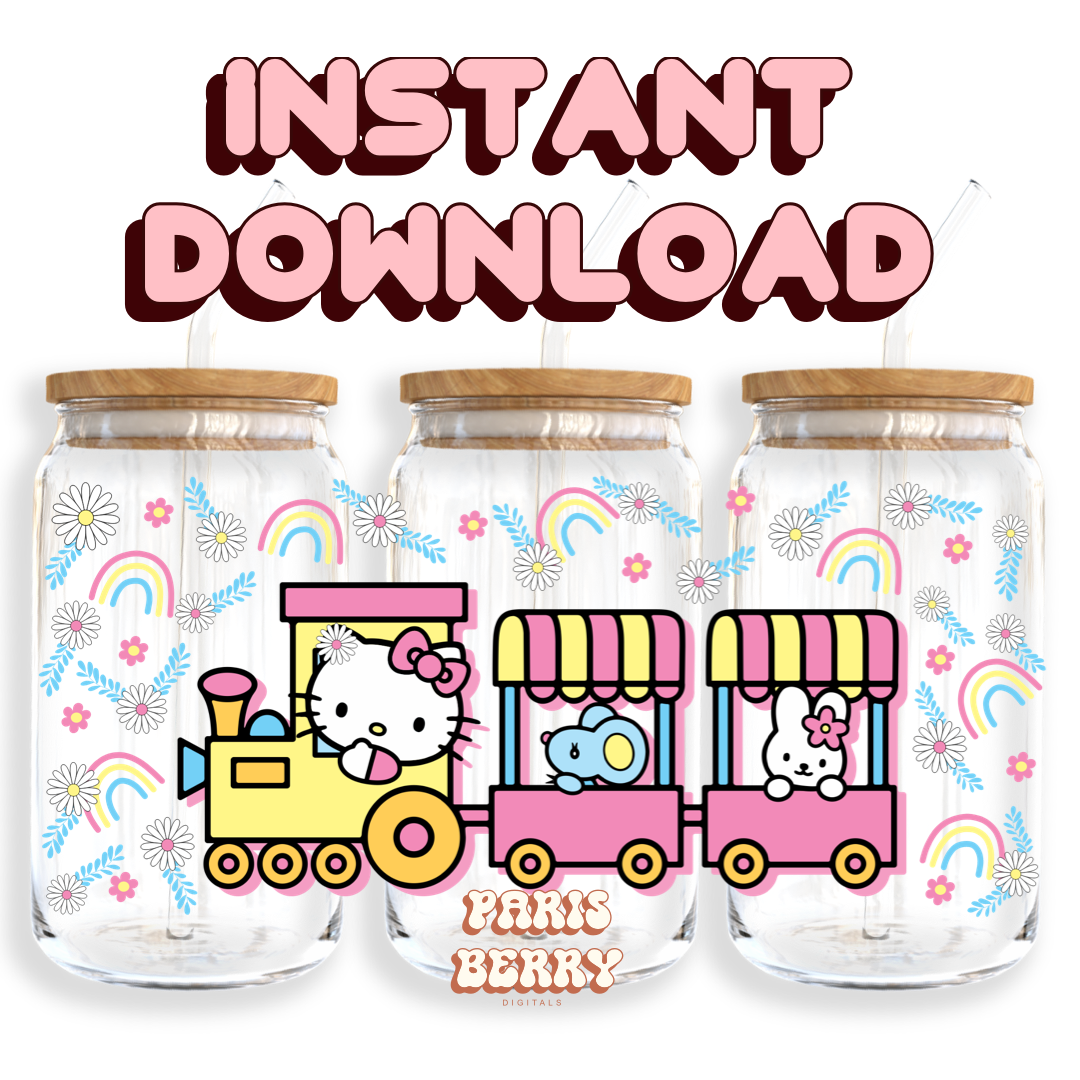 Cute H.Kitty Train - 16oz PNG Cup Wrap | Instant Digital Download