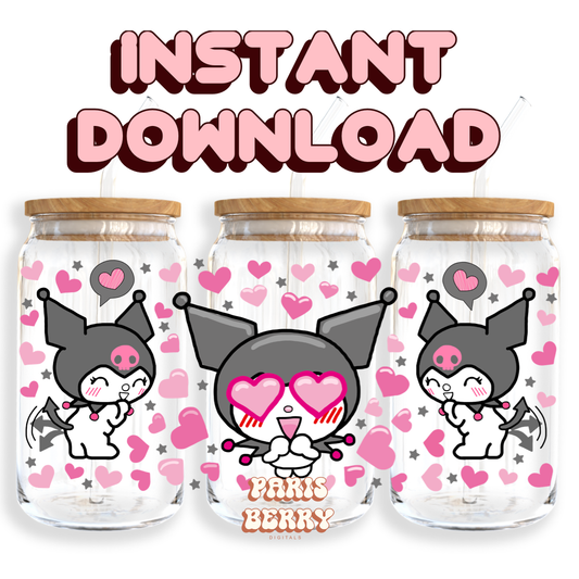 Cute H.Kitty Bat Hearts - 16oz PNG Cup Wrap | Instant Digital Download