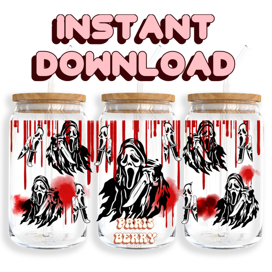 Bloody Ghostface - 16oz PNG Cup Wrap | Instant Digital Download