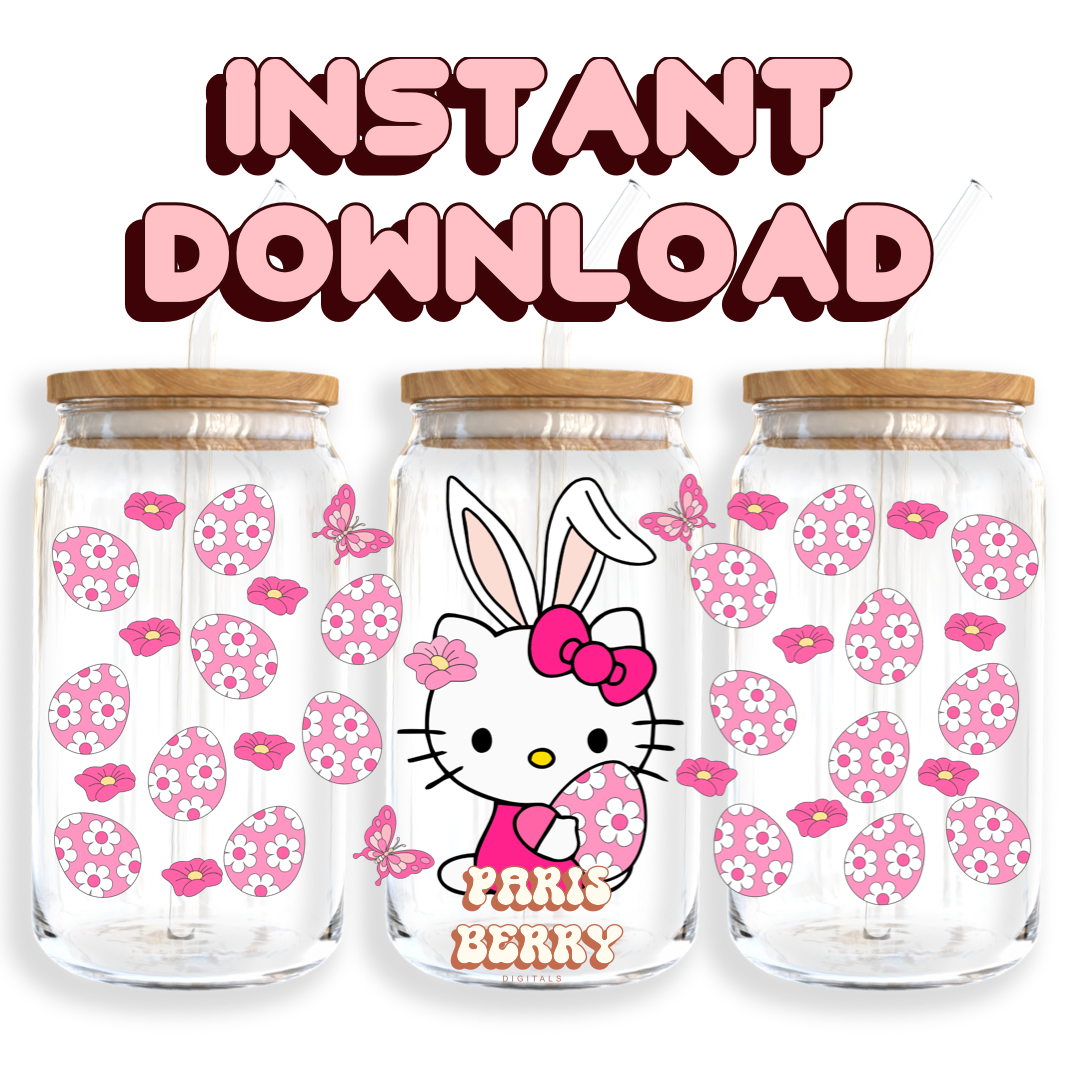 Cute H.Kitty Bunny - 16oz PNG Cup Wrap | Instant Digital Download