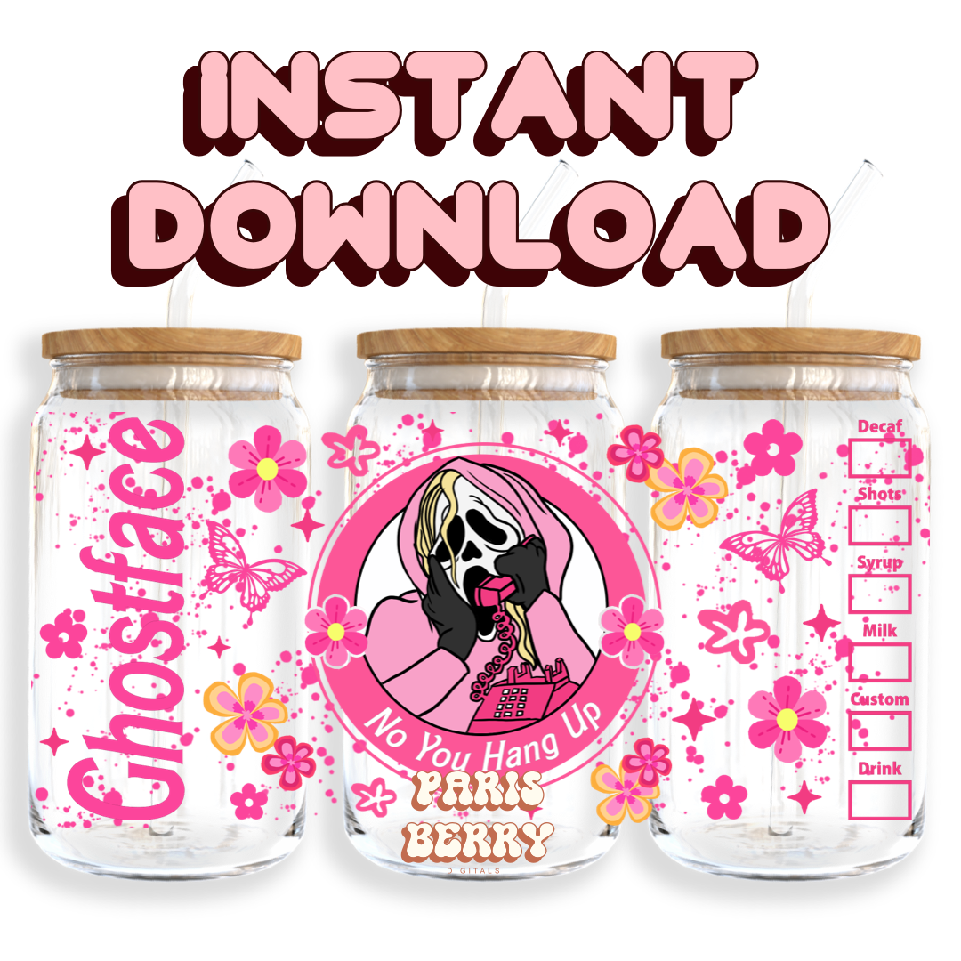 Pink Ghostface Coffee - 16oz PNG Cup Wrap | Instant Digital Download