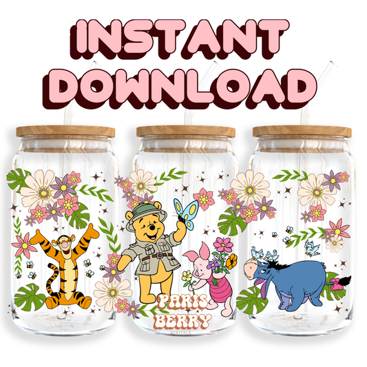 Honey Pooh Bear Spring - 16oz PNG Cup Wrap | Instant Digital Download