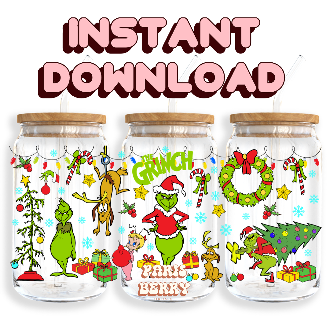 Green Grinchmas - 16oz PNG Cup Wrap | Instant Digital Download