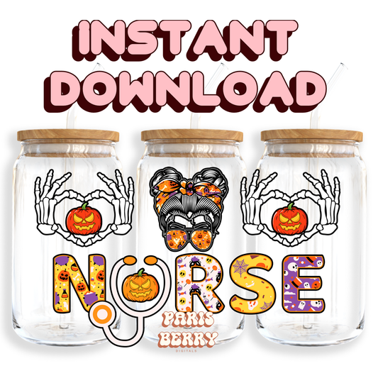 Spooky Nurse - 16oz PNG Cup Wrap | Instant Digital Download