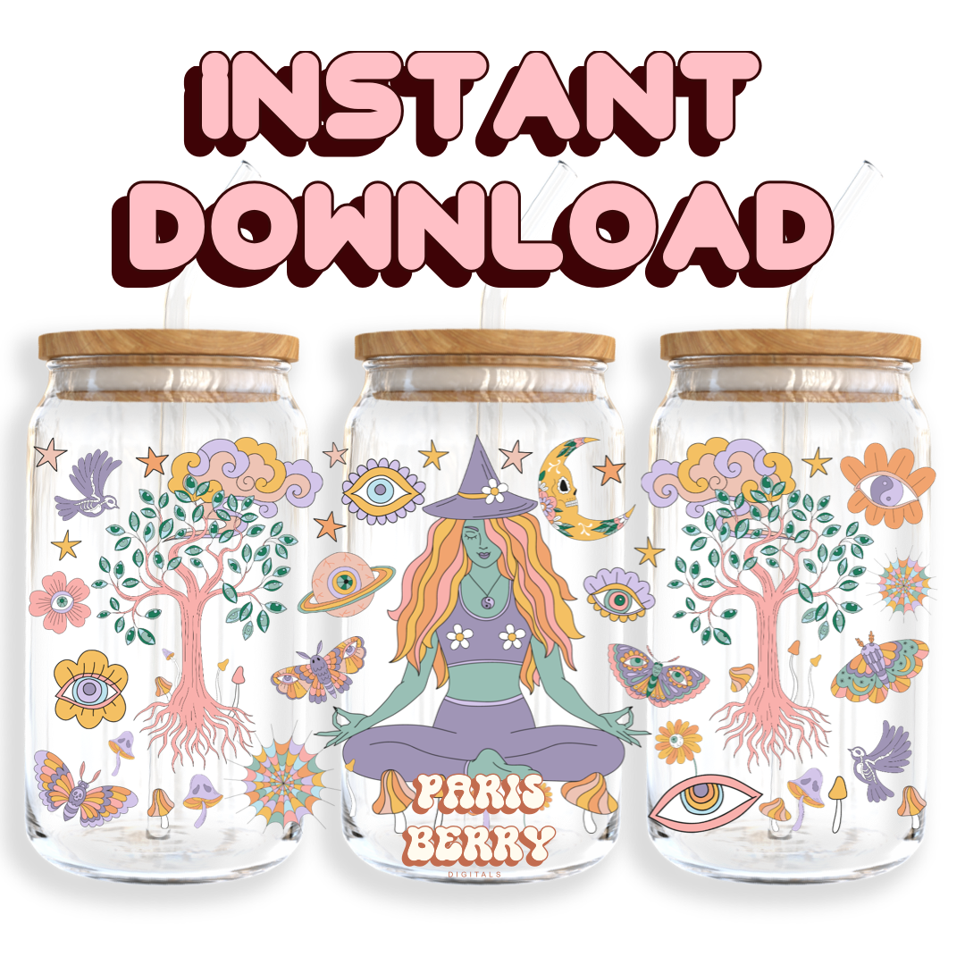 Hippie Witch Vibe - 16oz PNG Cup Wrap | Instant Digital Download