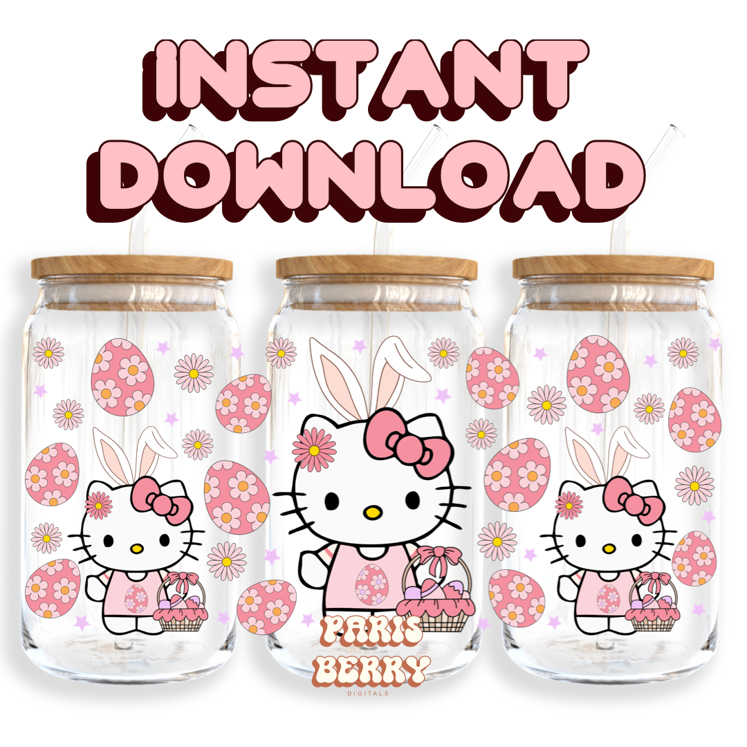 Cute Pink H.Kitty Bunny - 16oz PNG Cup Wrap | Instant Digital Download