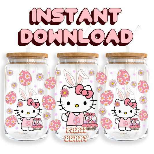 Cute Pink H.Kitty Bunny - 16oz PNG Cup Wrap | Instant Digital Download