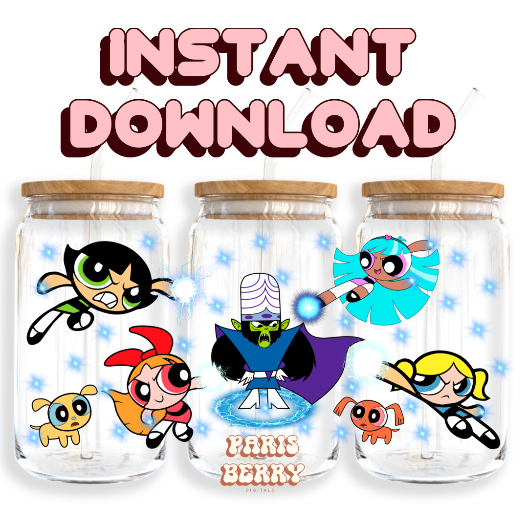 Super Puff Power Girls - 16oz PNG Cup Wrap | Instant Digital Download