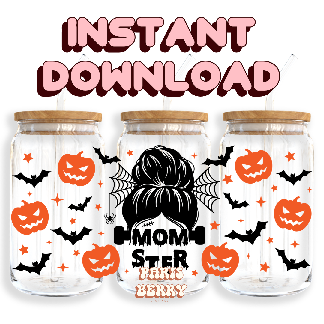 Spooky Momster - 16oz PNG Cup Wrap | Instant Digital Download