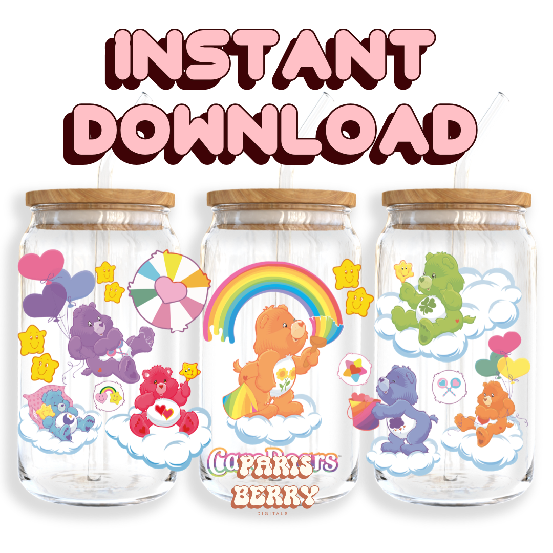 Care Cloud Bears - 16oz PNG Cup Wrap | Instant Digital Download