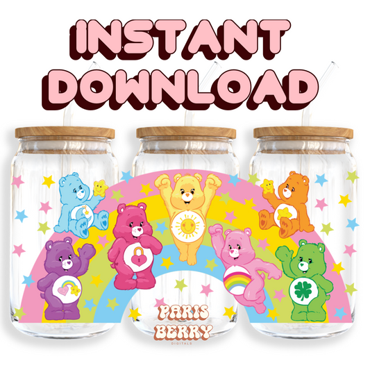 Care Rainbow Bears - 16oz PNG Cup Wrap | Instant Digital Download