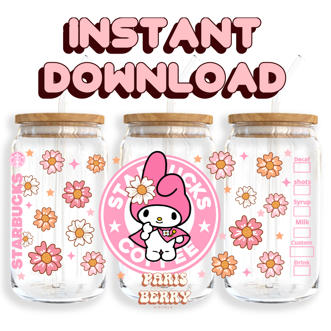 Cute Pink H.Kitty Coffee - 16oz PNG Cup Wrap | Instant Digital Download