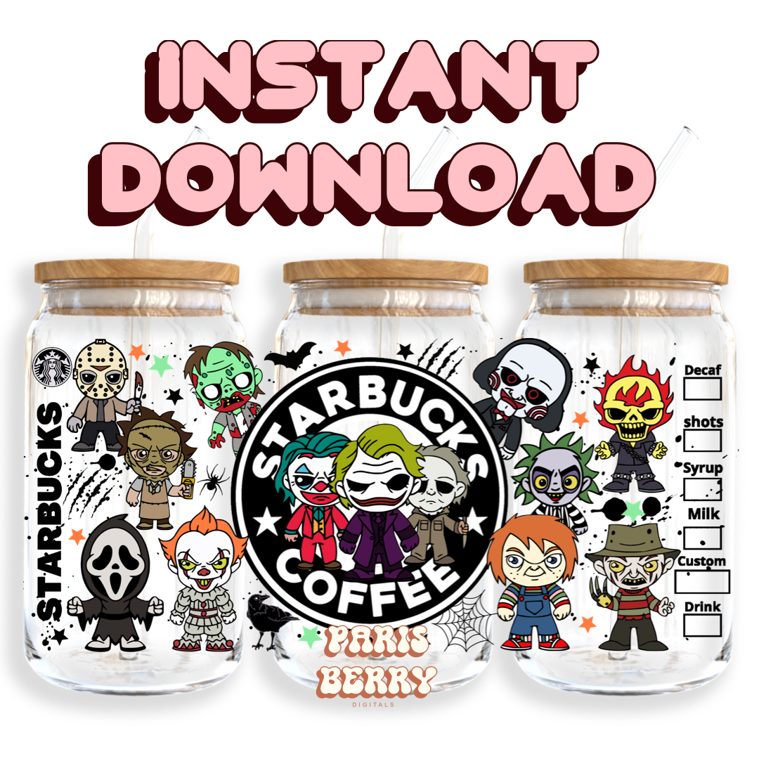 Cute Spooky Friends Coffee - 16oz PNG Cup Wrap | Instant Digital Download