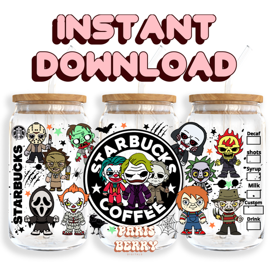 Cute Spooky Friends Coffee - 16oz PNG Cup Wrap | Instant Digital Download